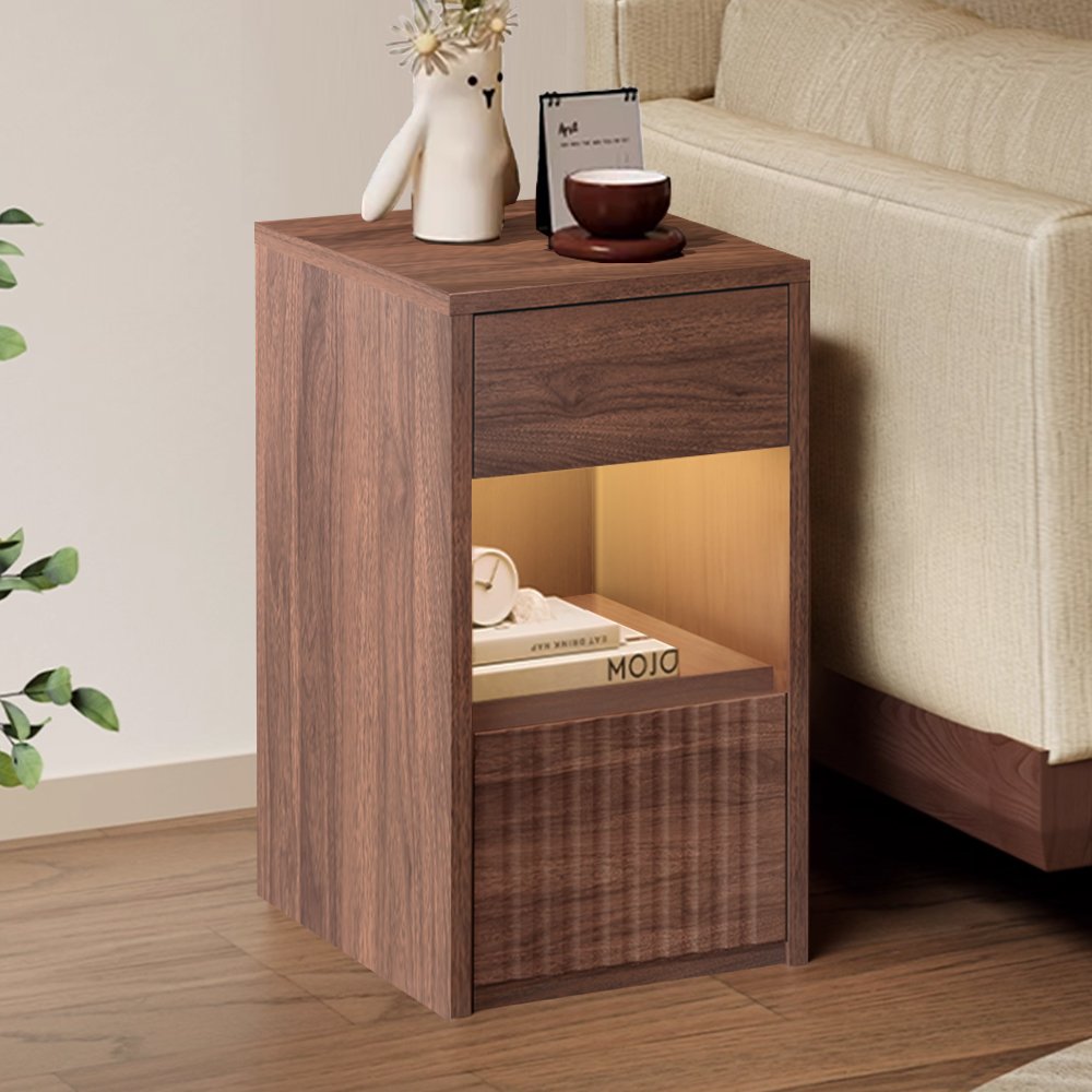 Wood Bedside Table with Drawer and Open Shelf view 3