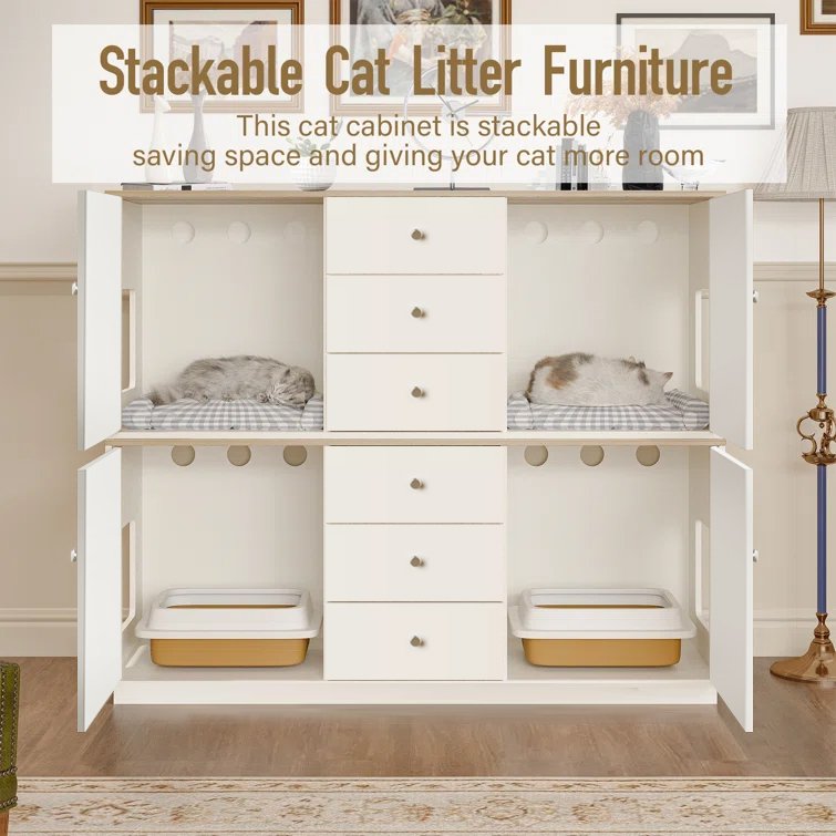Stackable Cat Litter Box Furniture Cabinet view 4
