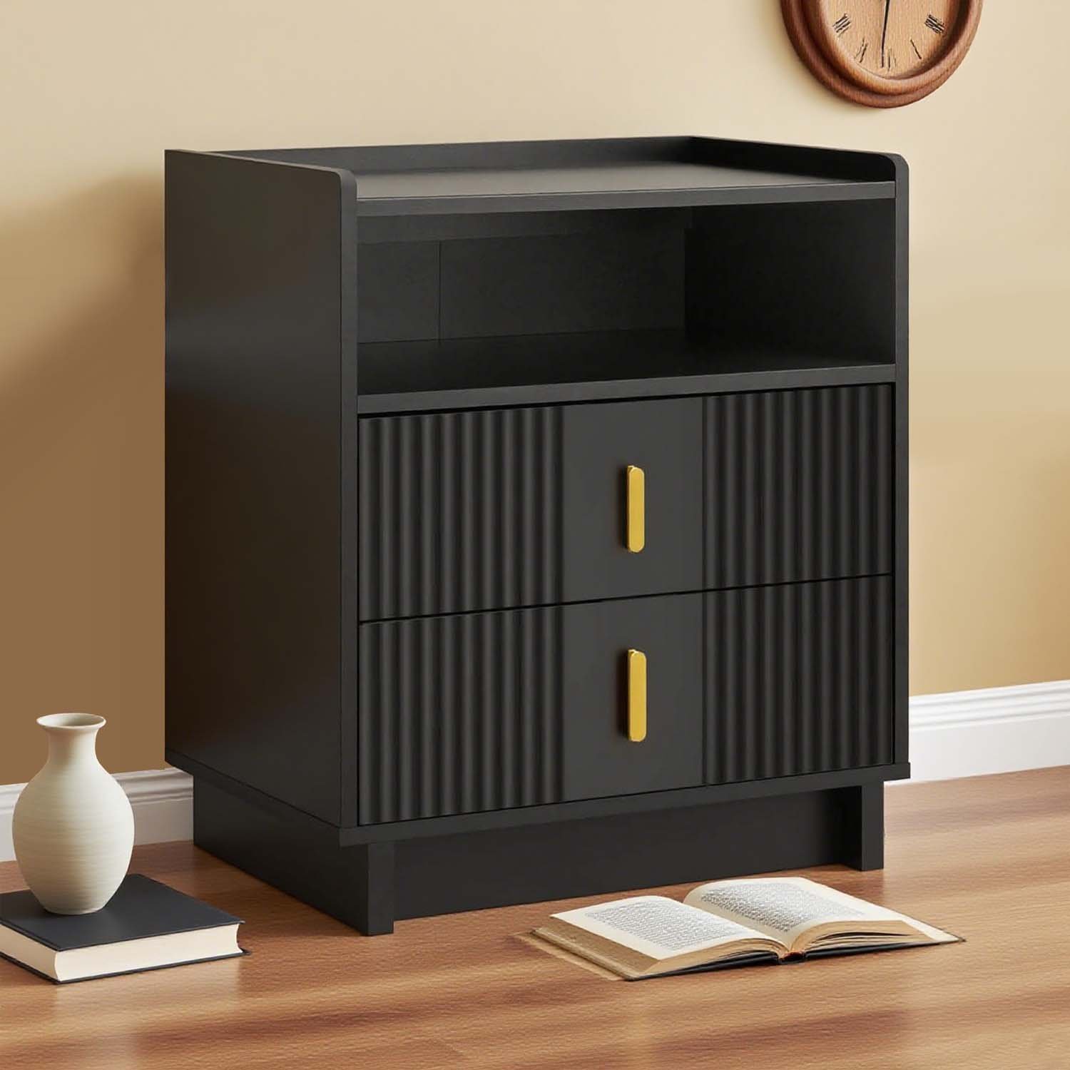 Bedside Table with 2 Drawers (Black) view 2