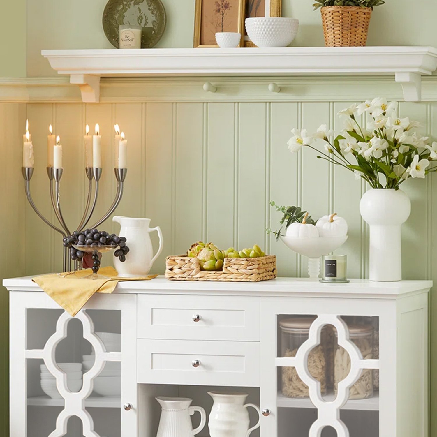 White Sideboard Buffet with Glass Doors view 2