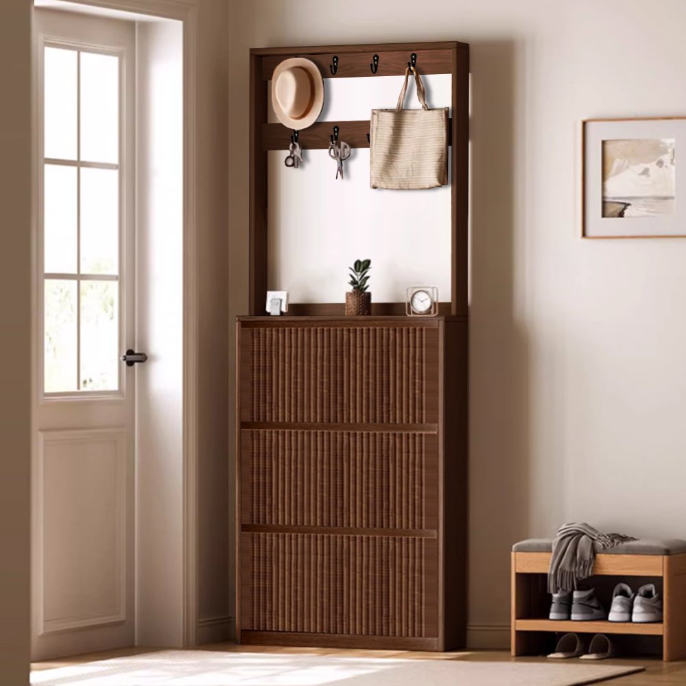 Hall tree with shoe cabinet and hooks