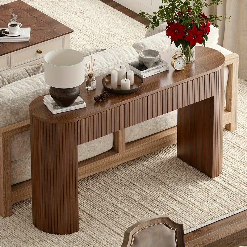 Fluted Console Table with Storage Drawers view 2