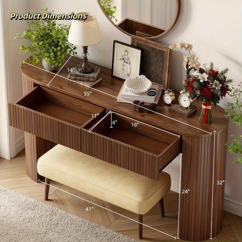 Fluted Console Table with Storage Drawers view 3