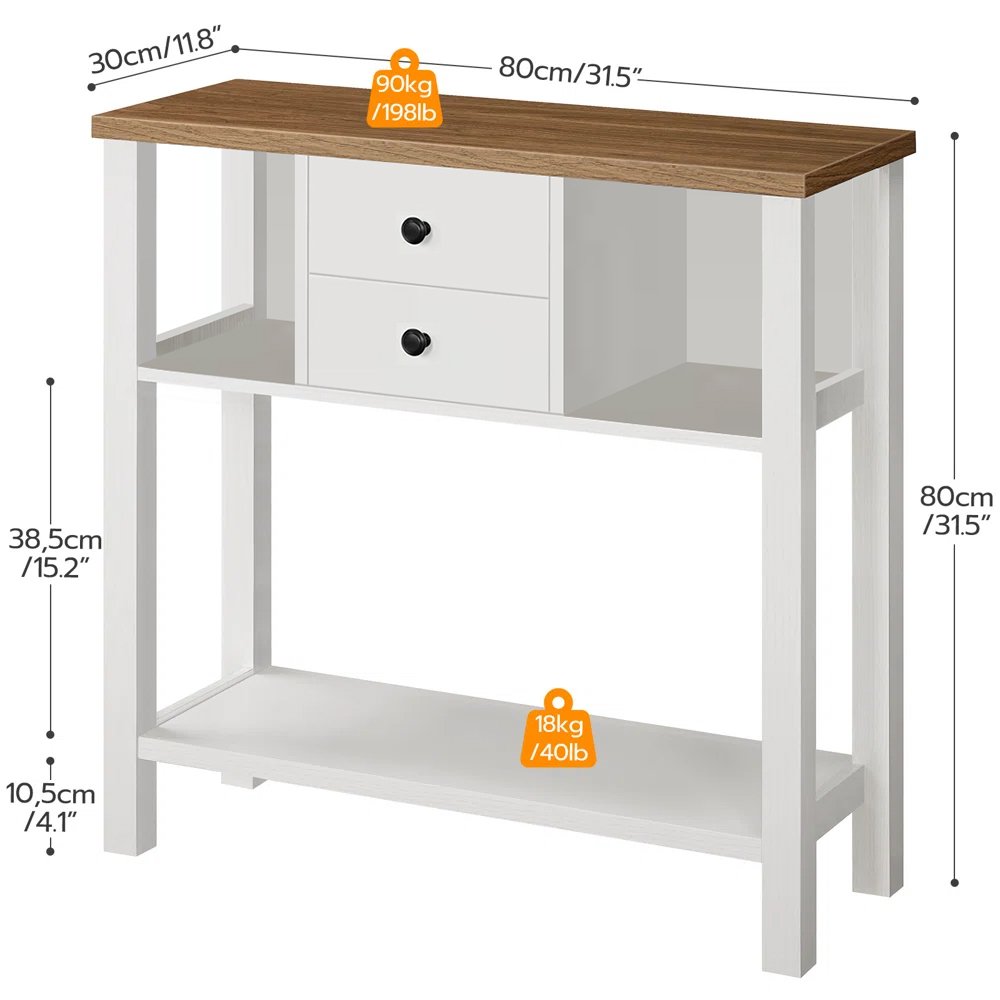White and Oak Console Table with Drawers