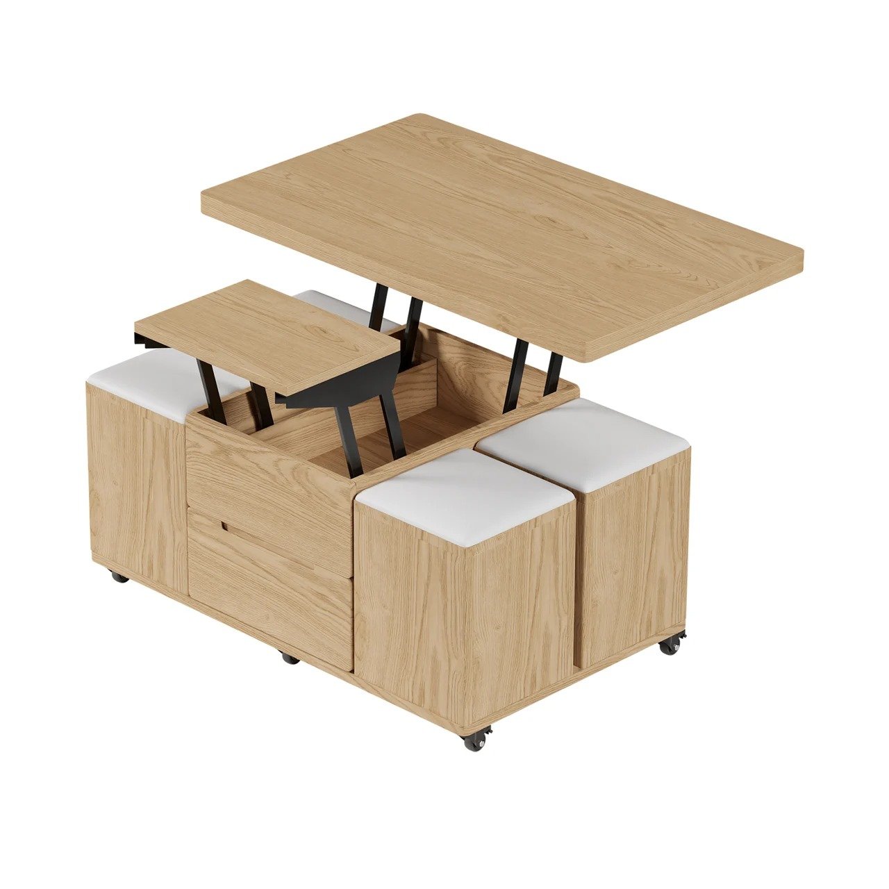 Lifting Coffee Table with Stools view 2