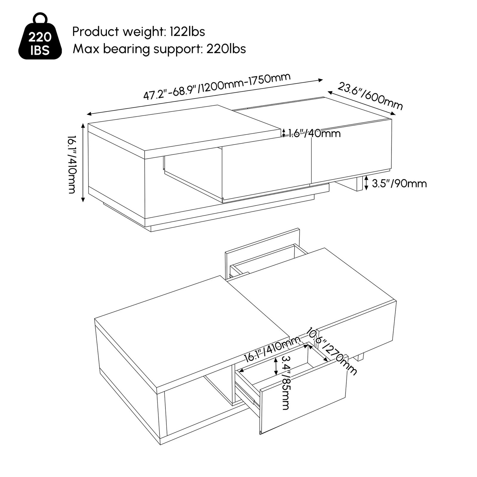 Extendable Coffee Table view 5