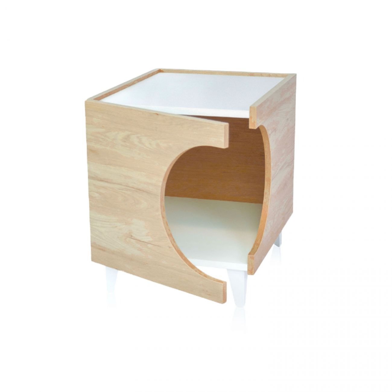 CAT House END Table Round Entry OAK White view 2