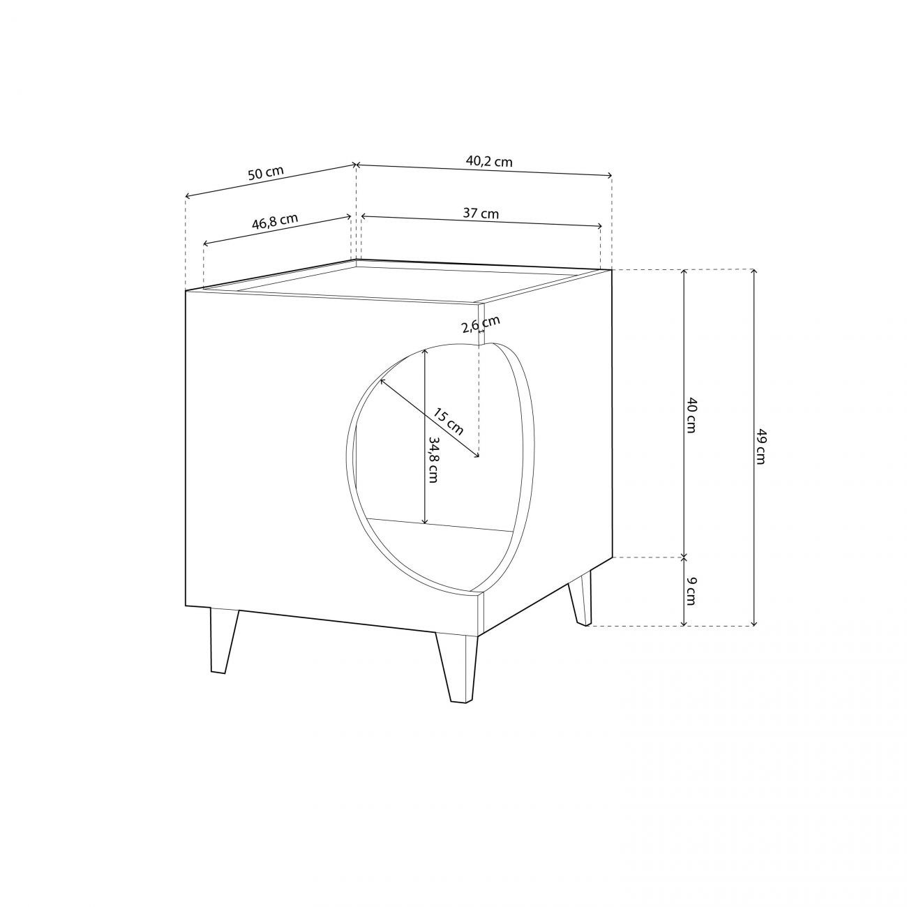 CAT House END Table Round Entry OAK White view 3
