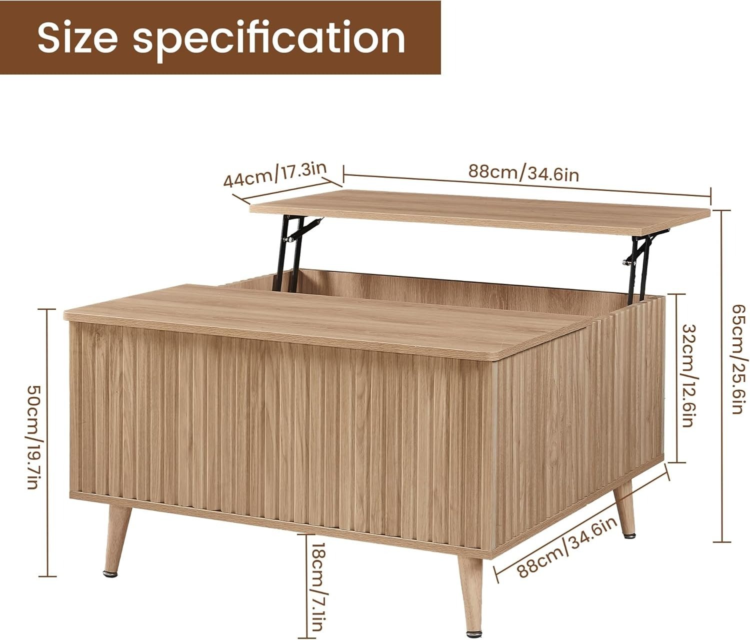 Lift TOP Coffee Table Storage OAK view 2