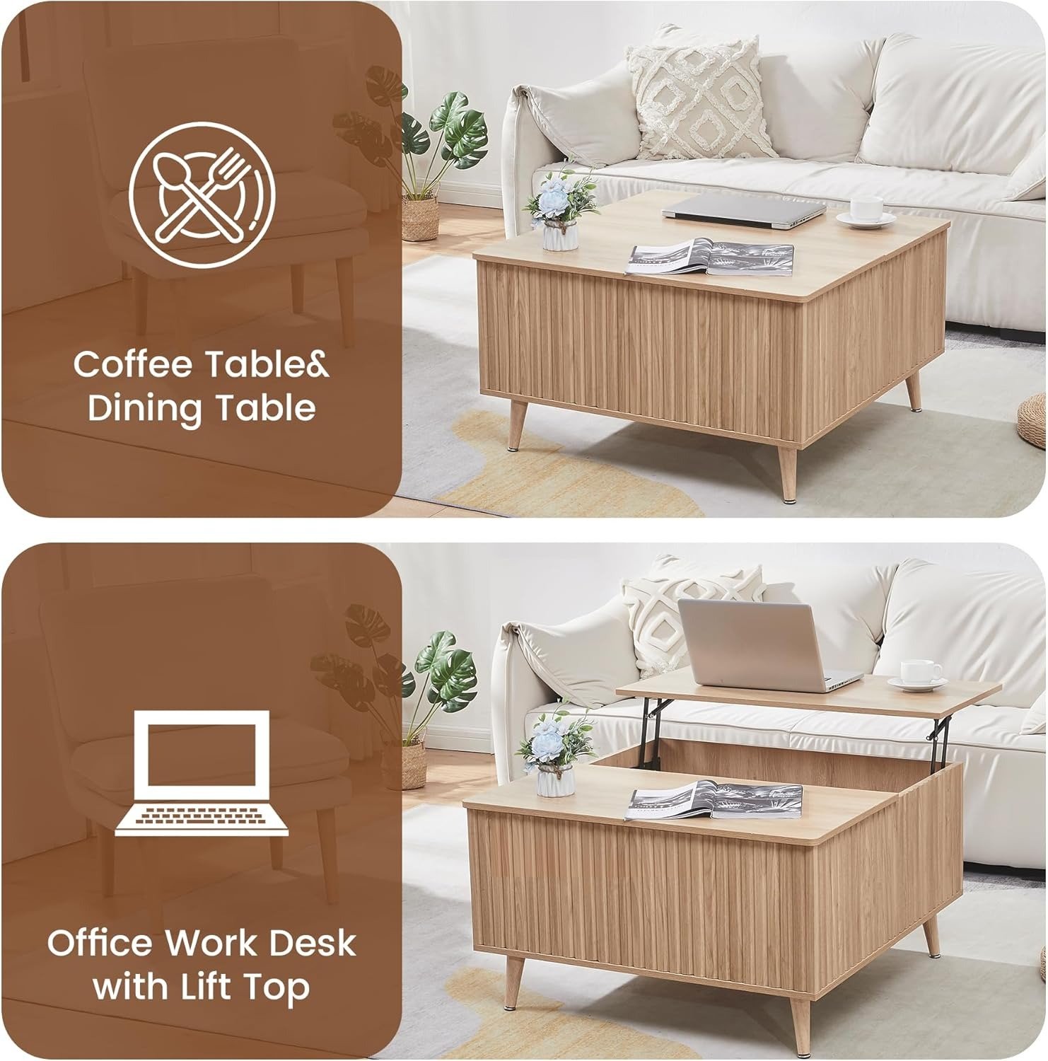 Lift TOP Coffee Table Storage OAK view 4