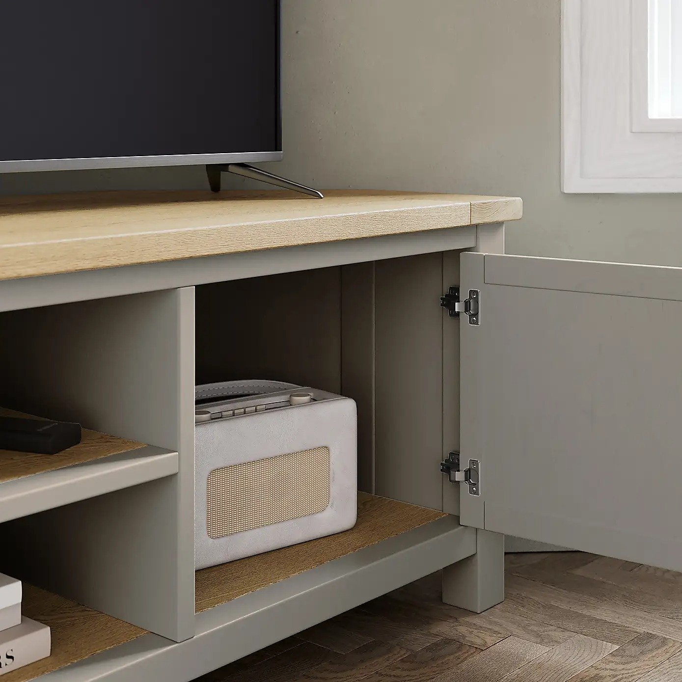 TV Stand With Door TWO Tone Gray OAK view 4